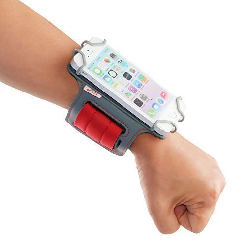 TFY Polsino Sportivo Aperto+Porta Chiavi per Cellulari da 4 a 5.5 Pollici - iPhone 4 / 4s iPhone 5 / 5 S iPhone 6 / 6S / 7 - iPhone SE - iPod touch 5th & 6th generation - Samsung Galaxy S4 / S5 / S6 / S7 - Note 2 (N7100) (Grigio&Cinturino Rosso)