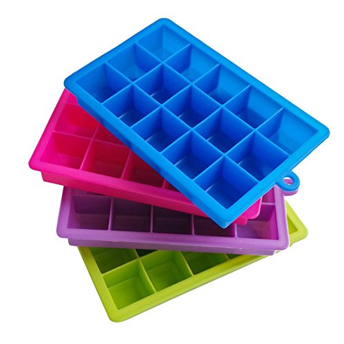 Bermud 4 Stück Wiederverwendbar 15-Fach Silikon Eiswürfelformen Eiswürfelform Gefrierformen Eiswürfelbehälter für Eiswürfel, Schokoladenform, Eiswürfel Maße von 33x33mm