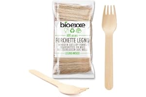 bioexxe 600pz Forchette Biodegradabili, Posate Usa e Getta, No plastica, Compostabili in Legno