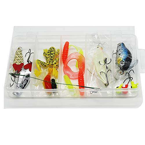 zeyang Fishing Lures Set 16pcs Fishing Lure Kits Soft Hard Baits Artificial Hard Soft Bait Minnow Spoon Crank Shrimp Jig Hook With Fishing Tackle Box