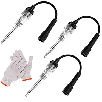 3 Pcs Inline Spark Plug Tester Engine Ignition Tester Motorcycles, Lawn Mowers, Small Motor Vehicles Ignition System Tester with 1 Pair Gloves, 6-12V
