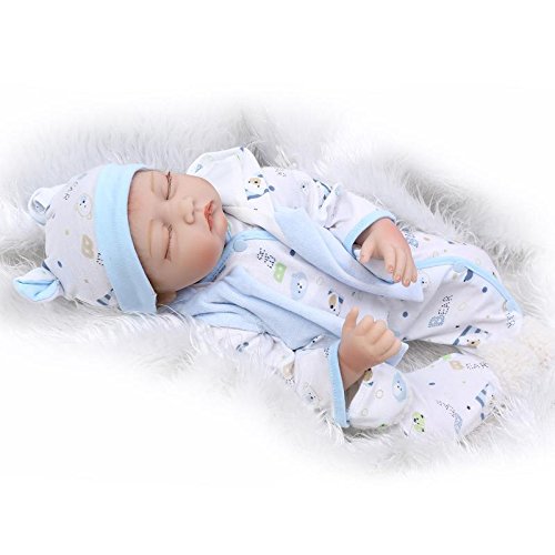 Nicery Reborn Baby Doll Soft Simulation Silicone Vinyl 22inch 55cm Magnetic Mouth Lifelike Boy Girl Toy White Blue Eyes Close