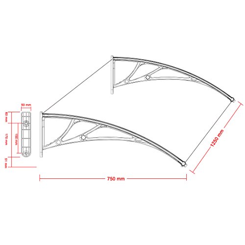 Songmics 125 x 75 cm Vordach Überdachung Transparentes 3 mm GVH128 - 3