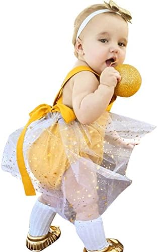 Girl clothing JYJM Girls' Clothes Set JYJMNewborn Infant Baby Girls Gauze Straps Romper Lace Playsuits Outfits Clothes Climbing Jumpsuit (100, Yellow)