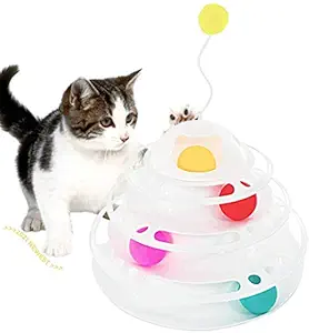 Woofy Cat Toy 4 Level Towers of Circle Track Roller with Moving Balls Interactive Play Toy for Small Dogs Kitten/Cat