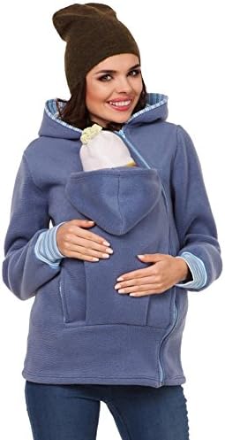 multifunction pregnant women mom kangaroo sweater kids pet hooded pocket zipper coat . blue . s