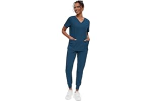 MEDSKIN Performance Scrubs Set for Women - Stretch V-Neck Scrub Top & Jogger Trouser Pants with 8 Pockets