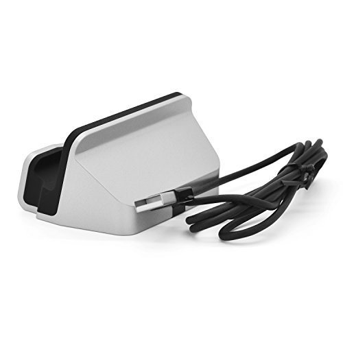 Original iProtect® Premium Dockingstation Ladestation mit integrierten USB Datenkabel Ladekabel und Netzteil Adapter für Apple iPhone 5 5s 5c 6 6Plus 6s, iPod Touch 5G 6, iPod Nano 7G in silber - 2
