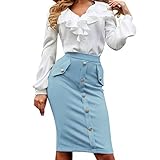 Yvelands Damen Rock, Fashion Business Rock Enge Gabel Eröffnung Knielangen Rock Pure Color(Hellblau,M)