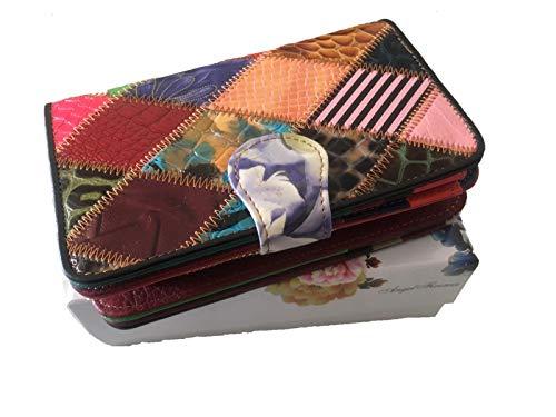 CARTERA DE MUJER - en cuero genuino - gran capacidad - interior de cuero en diferentes colores - exterior brillante, 22 aberturas más una billetera con una idea de cierre de regalo