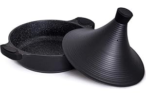 Royal Swiss Tajine de Cuisson 32cm en Aluminium Convient pour Induction, Tajine à Induction, Gaz et Vitrocéramique, Tous Feux dont Induction (Noir, 32)