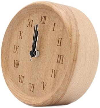 Yonfan Wooden Silent Bedside Alarm Clock Analogue Battery Operated Non Ticking Clock for Kids Children Solid Wood Round