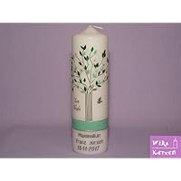 Taufkerze Kommunionkerze Lebensbaum Mädchen Junge mit Name und Datum 25x7cm Taufe Kerze