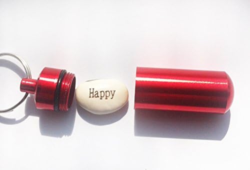 White Magic Message Bean HAPPY in a RED Capsule Waterproof Key-ring Cash Money box/Xmas Party Gift Stocking Fillers/Novelt