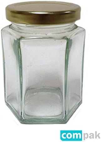 4oz HEXAGONAL JAM JARS (PACK OF 72) c/w Gold Lids Jam, Chutney, Pickle, Preserve, Honey, Wedding Favour Glass Jar