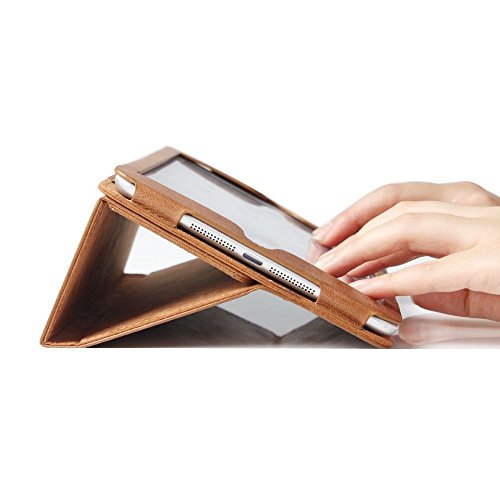 Samsung Galaxy Tab A 9.7 Hülle, Boriyuan Echt Leder Case Schutztasche aus echtem Leder mit Standfunktion, Auto Sleep Wake up und Fach für Kreditkarten, mit Displayschutzfolie + Stylus für das Samsung Galaxy tab a 9,7 Zoll – (Braun) - 7
