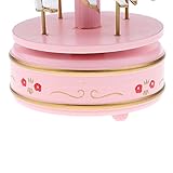 Holz Merry-go-round Karussell Aufzuwickeln Spieluhr Kinder Geschenk-pink - 4