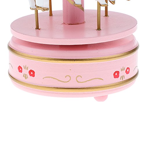 Holz Merry-go-round Karussell Aufzuwickeln Spieluhr Kinder Geschenk-pink - 4