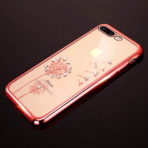 iPhone 7 Plus Hülle,ikasus® iPhone 7 Plus Hardcase Hülle [Kristallklar Durchsichtig],Malerei Dandelion Löwenzahn Pusteblume Muster Glänzend Glitzer Kristall Strass Diamanten Überzug Rose Golden Stoßdämpfend Transparent Hardcase Schutz Handy Hülle Case Tasche Hardcase Crystal Case Durchsichtig Schutzhülle Etui Bumper für Apple iPhone 7 Plus (5,5 Zoll) – Dandelion:Rose Gold - 2