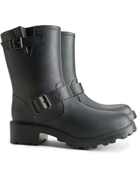 DEMAR Kelly BLACK Damen Gummistiefel schwarz in Lederoptik mit Absatz wasserdicht Damenstiefel