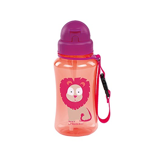 Lässig 1210004717 Kinder Trinkflasche mit Strohhalm, Widlife Löwe