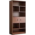 LEDIN 5-Tier Shelf Organizer with Drawer and Cabinet - Modern Brown Bookshelf for Home Office, Living Room, Bedroom (181x62x24 cm)