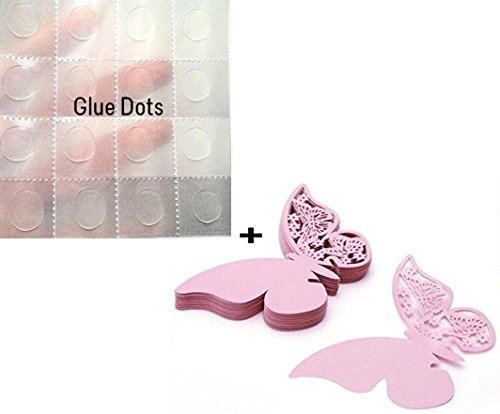 DIKETE® 50 Stück Schimmer 3D Schmetterling Platzkarten Tischkarten Namenskarten Glasanhänger Cup-Karten Wandtattoo Wandsticker Lesezeichen für Weinglas Champagnerglas Hochzeit Gast geschenk Party Haus Deco pink - 7