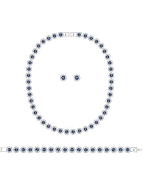 Swarovski Damen-Schmuckset Halskette + Armband + Ohrringe Platiniert Kristall blau Rundschliff-5166808