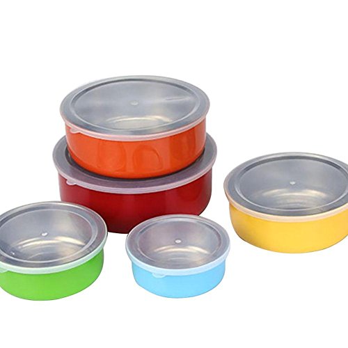 Lucky GIRL Stainless Steel Food Bowl Two Colors To Choose From (Contains The Lid,5pcs Different Size Bowls) (multicolour)