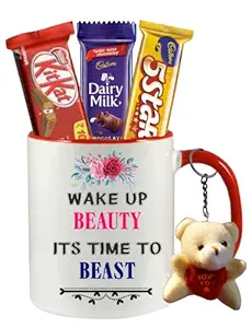 GiftZilla|Valentine Day Gift for Her/Him-Combo of Ceramic Mug,Chocolate,Teddy Bear|Valentine,Birthday,Anniversary gift for Boyfriend,Bestfriend, Husband, Wife,GF,BF-121