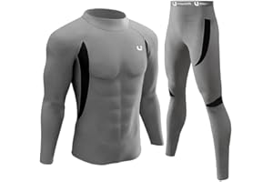 UNIQUEBELLA Mens Thermal Underwear Set Long Sleeve Turtleneck Tops Long Johns Thermal Base Layer Bottom Fleece Lined Quick Drying