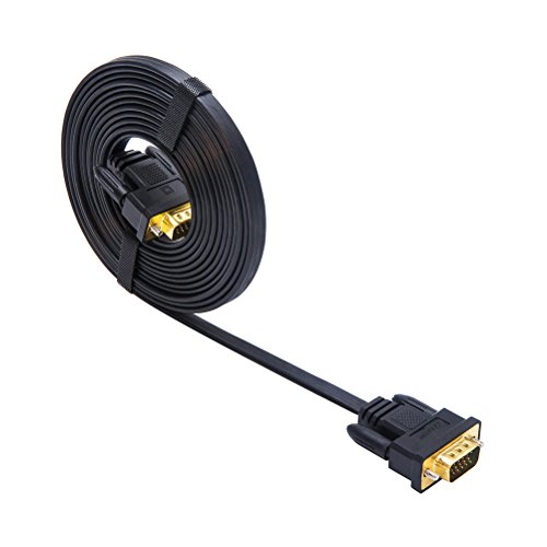 DTECH Ultra Thin Flat VGA Cable 3m Standard 15 Pin Male to Male VGA Wire for Computer Monitor10 Feet - Black