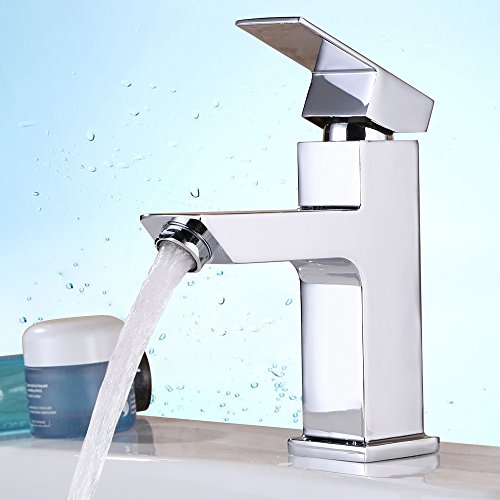 Homelody Chrom Wasserhahn Waschtischarmatur eckig Waschbecken Waschtisch Armatur Einhebelmischer Mischbatterie Bad Waschbeckenarmatur Badarmatur - 2