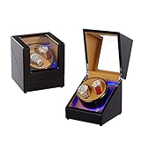 GUOSJ Mute Automatic Double Uhrenbeweger mit LED-Licht, Dual Watch Rotator Watch Aufbewahrungsbox Schwarz und Braun