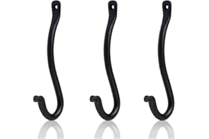 Fayesia Black Hooks - Blacksmith Handcrafted Decorative Wall Mounted Coat Hooks for Hanging Coats, Towels, Bags, Keys and More - Screws Included - Set of 3 (Large)