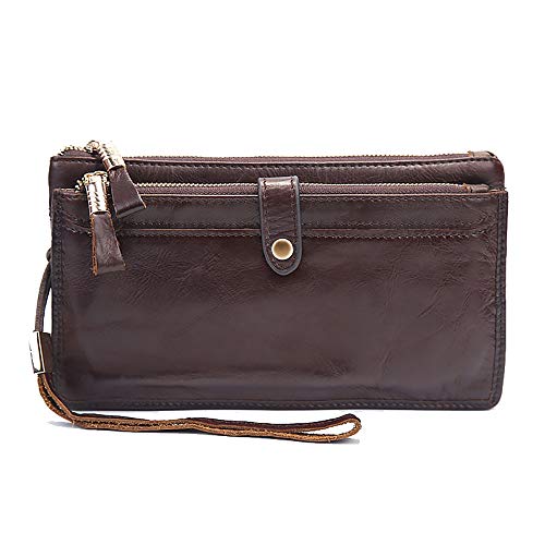 Preisvergleich Produktbild LETEULO Damen Retro Style Doppelreißverschluss Geldbörse Kaffee