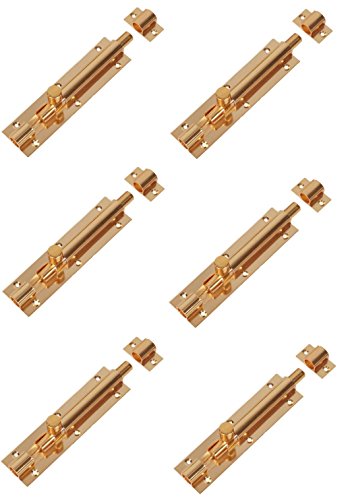 A & Y Traders Brass Plain Tower Bolt 6 Inches Gold Set of 6