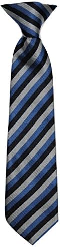 Mens Boys Tie Clip On Blue Black Silver Grey Stripes Prom Stag Occasion (12")