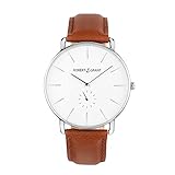 Robert Grant Armbanduhr mit Echt Lederarmband - Edelstahl, Mineralglas, Universal, Damen u. Herren Uhr - Leder Armband in Cognac - Silber 32 mm
