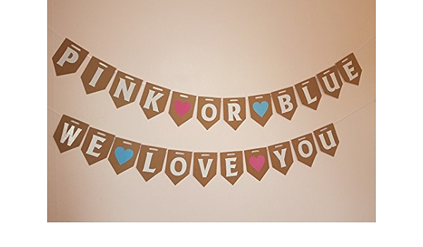 Pink Or Blue We Love You Banner Gender Reveal Bunting Girl Boy Baby Shower Mum To Be Party Amazon Co Uk Handmade Products