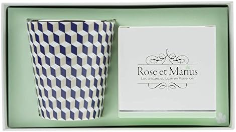 Rose et Marius Scented Candle Tometo Bleu Motif Platine with Figue / Reusable Blue Pattern Tumbler with Real Platinum and Fig Scented Candle - 200g