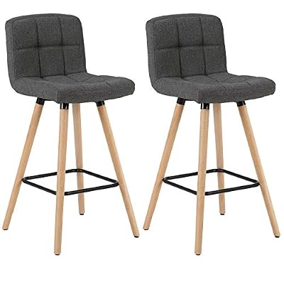 WOLTU Lot de 2 Tabourets de Bar avec Repose-Pieds Design en Bois Massif et Lin,Gris Foncé BH160dgr-2