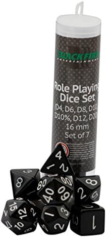 ADC Blackfire Entertainment 91497 Blackfire Dice-16mm Role Playing Set in Tube-Black (7 Dice)