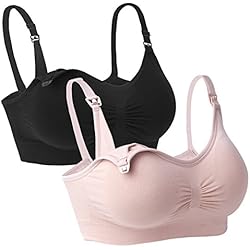 iLoveSIA Soutien-Gorge d'allaitement Brassière spécial maternité sans Armatures Uni Femme, 2pcs Lot (Rose+noir), L(Fit FR 95BC)