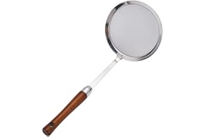 VOSAREA Food Strainer Stainless Steel Skimmer Oil Filter Spoon Large Capacity Easy to Clean Non Wooden Handle Strainer Skimmer Spoon Fine Wire Mesh Oil Filter Deep Fat Fryer Spoon
