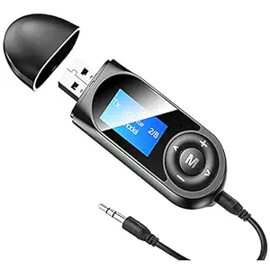 Pagaria 2 in 1 LCD Display Bluetooth 5.0 Transmitter Receiver 3.5mm Stereo Audio Adapter for Car, TV, Speakers, Built in Mic, Model: T13