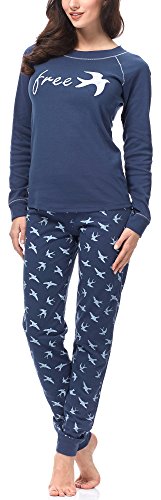 Italian Fashion IF Pyjama Ensemble Haut et Bas Vêtement d'intérieur Femme CL24 0223(Bleu Foncé/Blanc, S)
