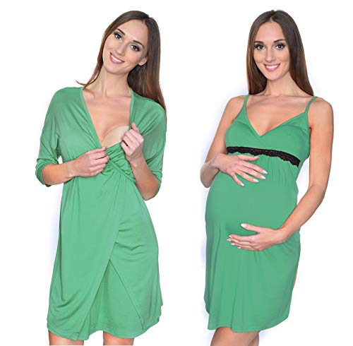 MijaCulture 3 in1 Stillnachthemd und Morgenmantel Set Umstandsnachthemd 4103 (L/XL, Grun)