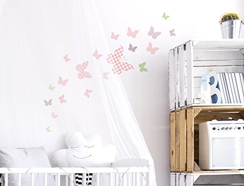 I-love-Wandtattoo WAS-10078 Kinderzimmer Wandsticker Set A4 "Schmetterlinge mit Muster für Mädchen" 20 Stück zum Kleben Wandtattoo Wandaufkleber Sticker Wanddeko