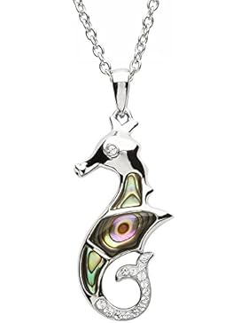 Silber Abalone Seepferdchen Anhänger verziert mit weißen Swarovski® Kristall halskette für damen